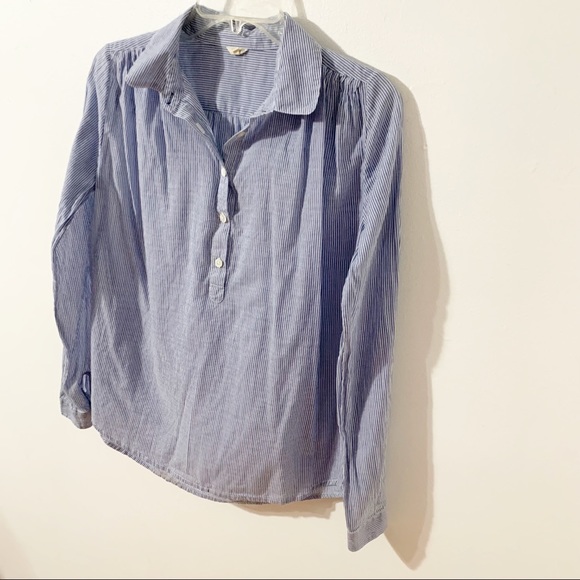 J. Crew Cotton Pinstripe Partial Buttoned Collared Lightweight Long Sleeve Top - Picture 2 of 8